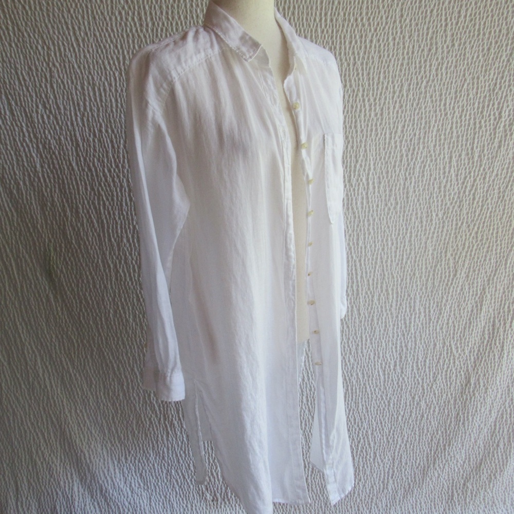 Anthropologie Shirt Dress Duster MP Womens White Side Slit 100% Linen Top - Picture 8 of 12
